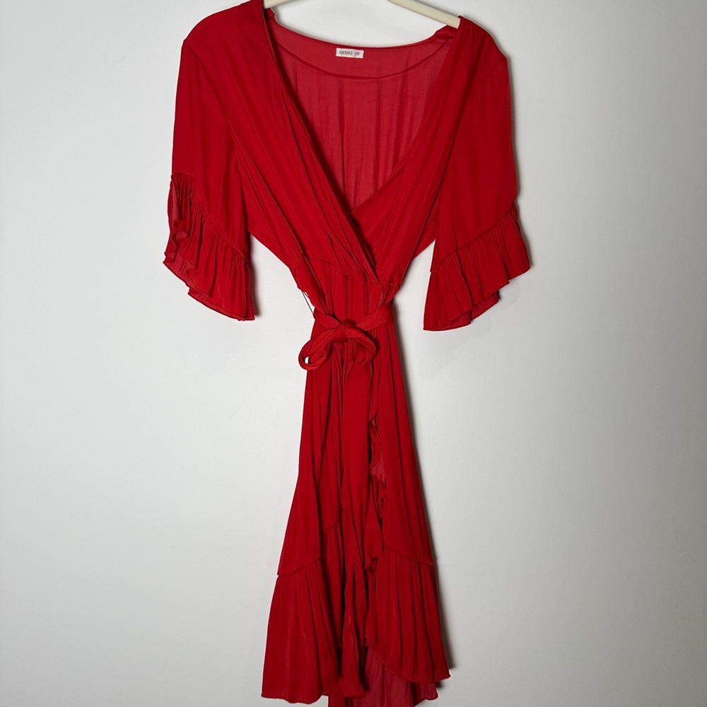 OYSHO silky ruffled wrap dress